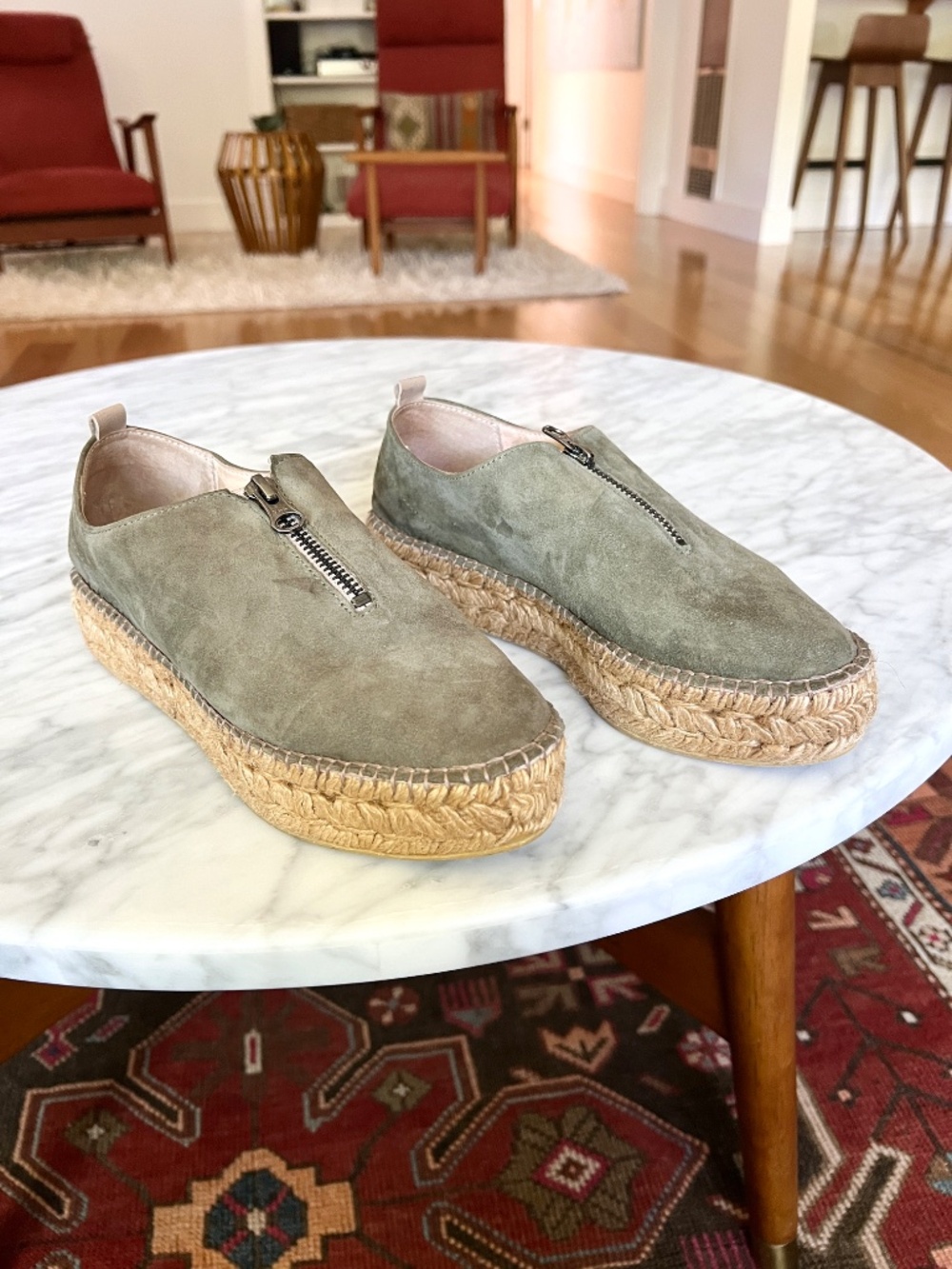 Eric Michael Olive Suede Platform Espadrille Shoes EU 36